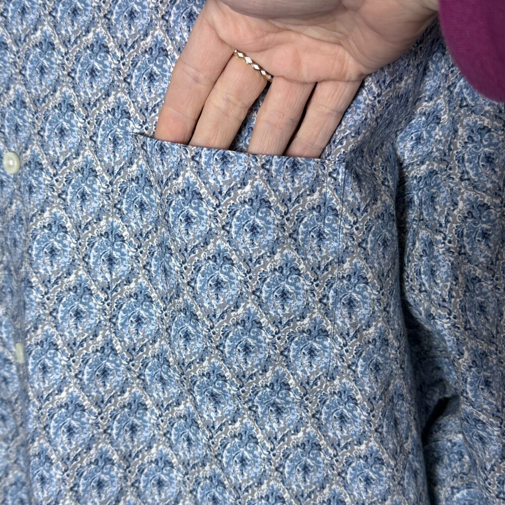 NWT Cremieux Men's Button Down XL Long Sleeves Blue & Gray Damask Jacquard Print - Picture 6 of 14